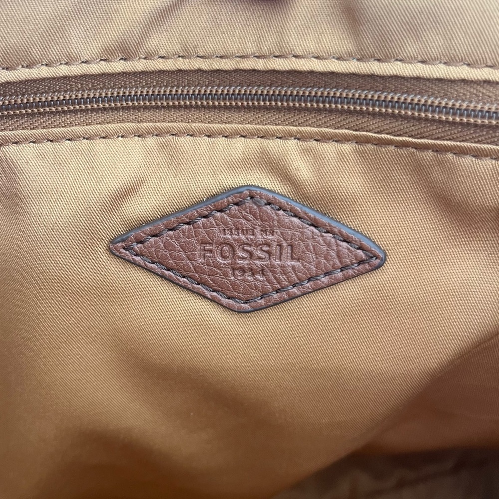 Fossil Rachel Zip Top Tote Gray Plaid Shoulder Bag Brown Leather Trim NWOT - Picture 6 of 10